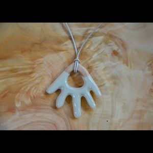 Handmade ceramic necklace on leather cord, magnetic clasp